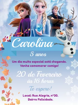 Convite de Aniversário Frozen com Personagens para Editar
