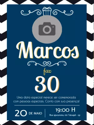 Convite de Aniversário Masculino com Foto para Editar Online