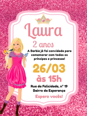 Convite de Aniversário Boneca Fashion para Editar Online