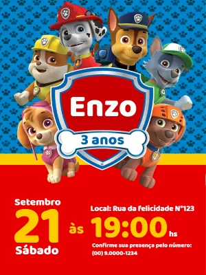 Invito di compleanno Paw Patrol – Statico – Augusto Renan