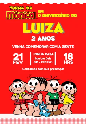 Convite Aniversário Turma da Mônica com Personagens para Editar