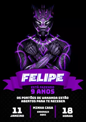 Convite Aniversário Pantera Negra Wakanda para Editar Online