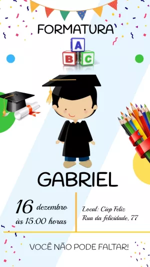 Convite Formatura Infantil Menino Colorido para Editar Online