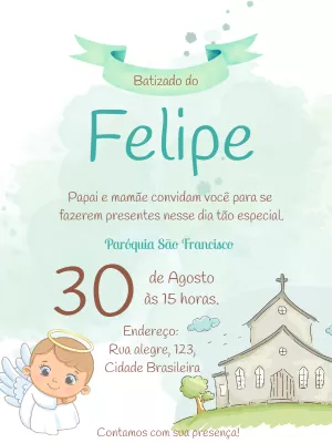 Convite de Batizado Anjinho Menino para Editar Online