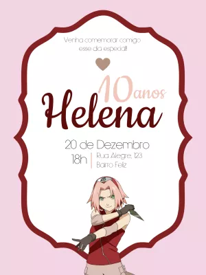 Convite Aniversário Naruto com Sakura para Editar Online