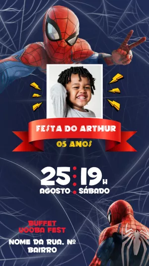 Convite Aniversário Homem Aranha com Foto para Editar Online