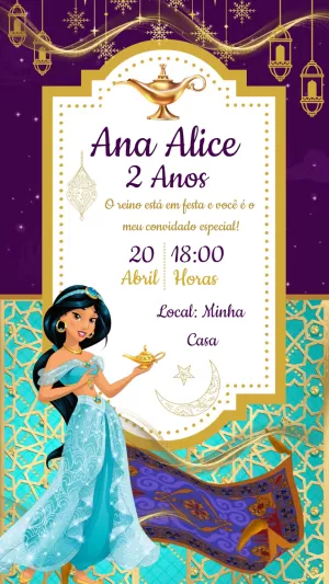 Convite Aniversário Jasmine Princesa para Editar Online