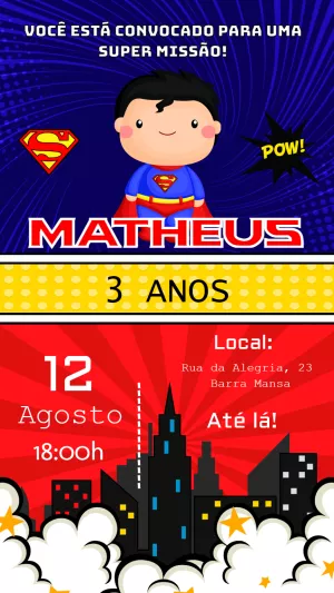 Convite de Aniversário Super-Herói Fofo para Editar Online