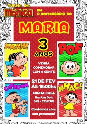 Invitation d'anniversaire Turma da Mônica – Statique – Jotta