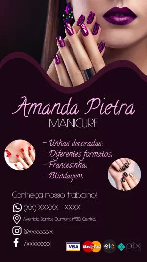 Cartão de Visita Manicure Profissional para Editar Online