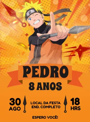 Convite de Aniversário Naruto para Editar e Imprimir Online