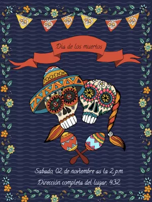 Invitación Día de los Muertos con Calaveras para Editar Online