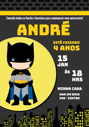 Convite Aniversário Batman Infantil para Editar e Imprimir