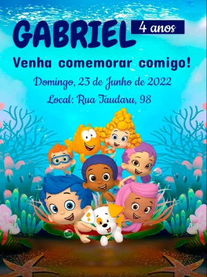 Convite Aniversário Bubble Guppies para Editar Online