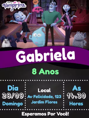 Convite Aniversário Vampirina para Editar e Imprimir Online