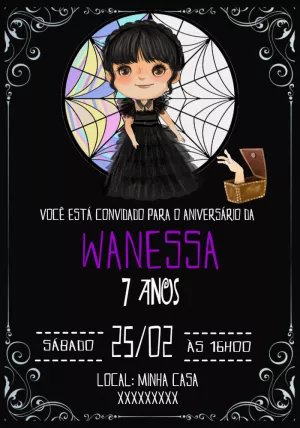 Convite de Aniversário Wandinha Addams para Editar Online
