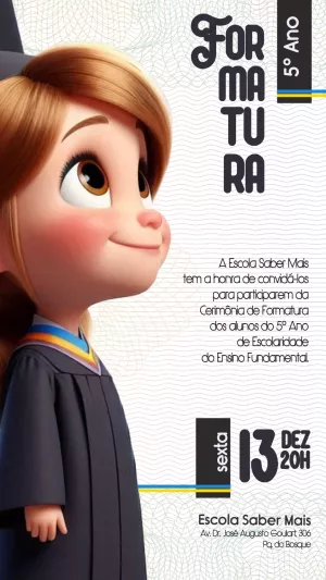 Convite Formatura Infantil com Menina Loira para Editar Online