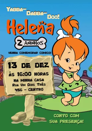 Convite Aniversário Pedrita Flintstones para Editar Online