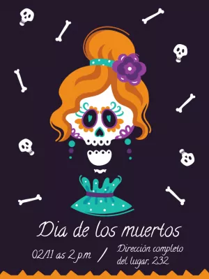 Invitación Día de los Muertos con Catrina para Editar Online