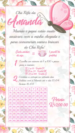 Rifa Chá de Fraldas Jardim das Borboletas para Editar Online