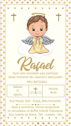 Convite de Batizado Anjinho Menino para Editar Online