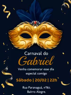 Convite de Aniversário Carnaval com Máscara para Editar Online