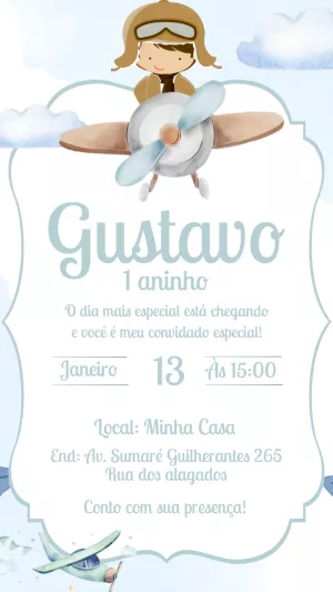 Convite Aniversário Aviador Aquarela para Editar Online