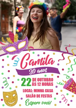 Convite de Aniversário Carnaval com Foto para Editar Online