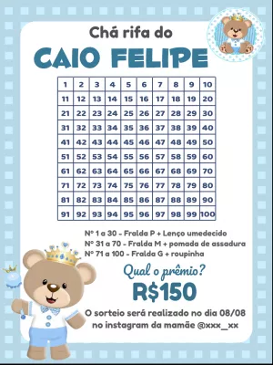 Convite Chá Rifa Ursinho Príncipe Editável Online