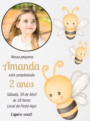 Convite de Aniversário Abelhinha com Foto para Editar Online