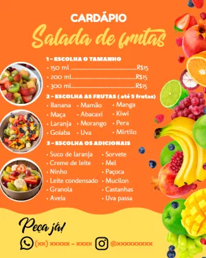 Cardápio Salada de Frutas Moderno para Editar Online