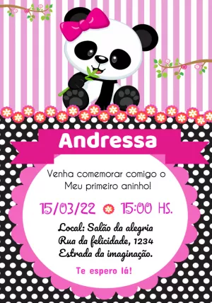 Convite de Aniversário Panda Rosa para Editar Online