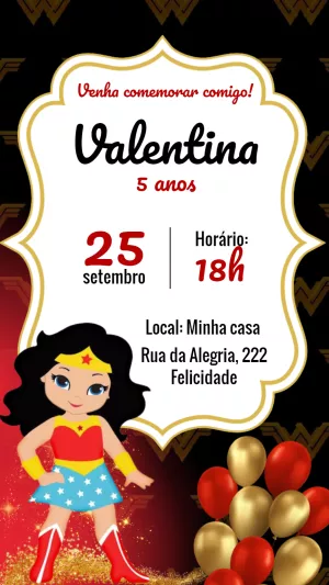 Convite Aniversário Mulher Maravilha para Editar Online