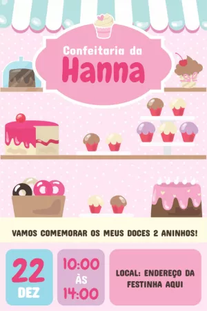 Convite Aniversário Confeitaria de Doces para Editar Online