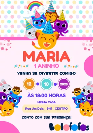 Convite Aniversário Bolofofos Rosa para Menina para Editar