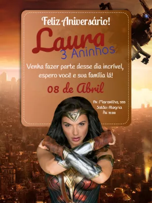 Convite de Aniversário Mulher Maravilha para Editar Online