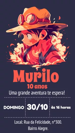 Convite de Aniversário One Piece com Personagem para Editar Online