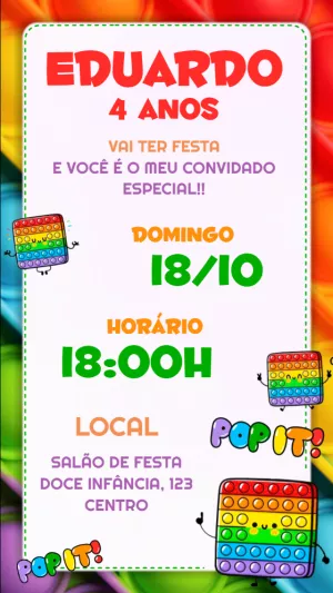 Convite de Aniversário Pop It Colorido para Editar Online