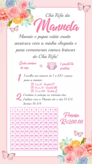 Convite Chá Rifa Jardim das Borboletas para Editar Online