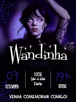 Convite de Aniversário Wandinha Addams para Editar Online