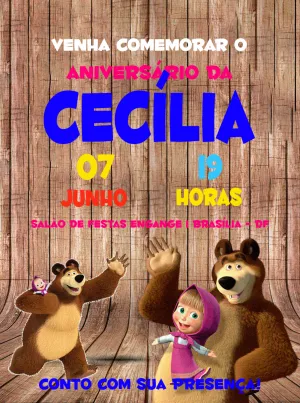 Convite de Aniversário Masha e o Urso para Editar Online