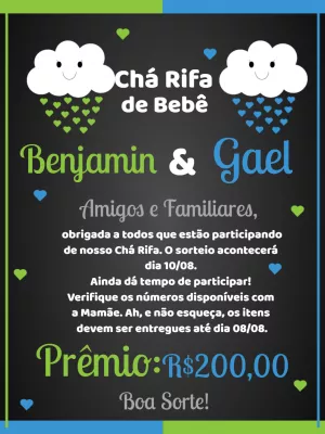 Convite Chá Rifa Gêmeos Nuvens Editável Online