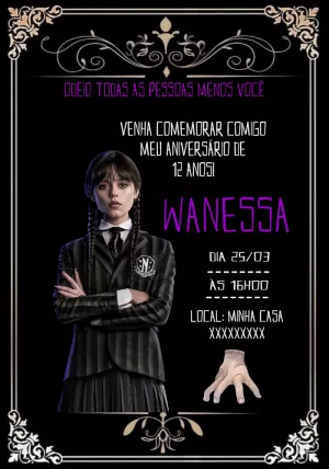 Convite Aniversário Wandinha Addams Editável Online