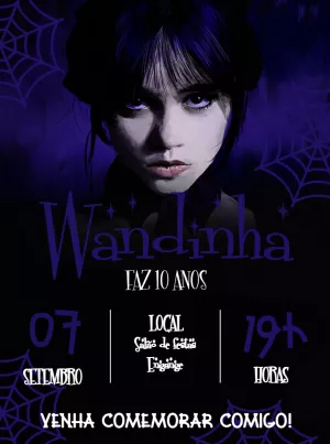Convite de Aniversário Wandinha Addams para Editar Online