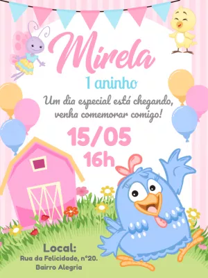 Convite Aniversário Galinha Pintadinha Rosa para Editar Online
