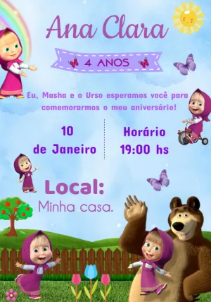 Convite de Aniversário Masha e o Urso para Editar Online