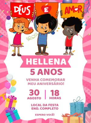 Convite Aniversário Três Palavrinhas Rosa para Editar Online