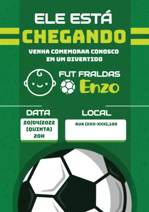 Convite de Fut Fraldas Futebol com Bola para Editar Online