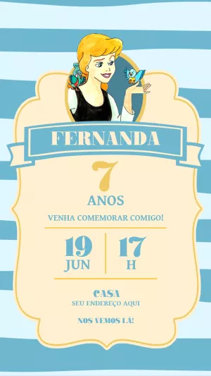 Convite de Aniversário Cinderela para Editar Online