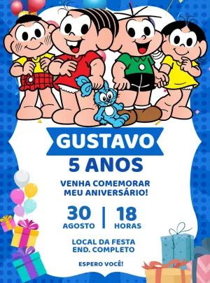 Convite de Aniversário da Turma da Mônica para Editar Online
